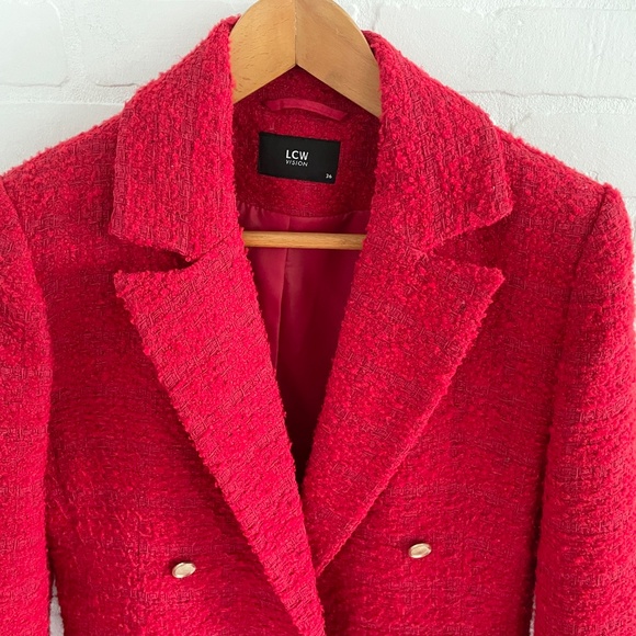 LC Waikiki Vision Women's Blazer Tweed Jacket Chanel vibe Double breasted Red S - Picture 12 of 16